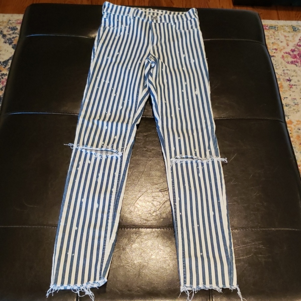 Zara Striped Distressed Jeggings